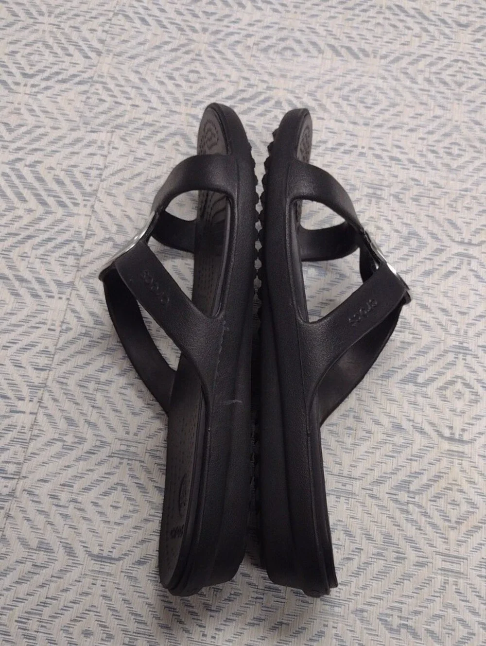 CROCS Black Slide Sandals with Silver Ring Detail